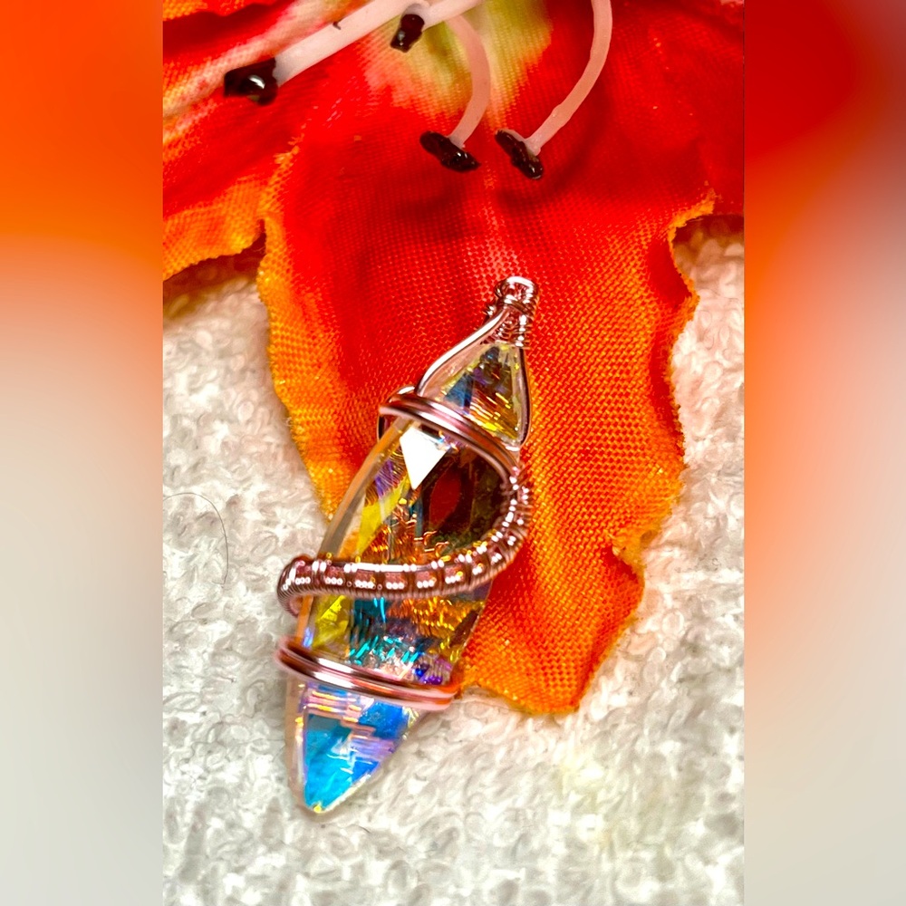 Stunning Aurora Borealis super shiny/ lustrous crystal-wire wrapped bead/pendant